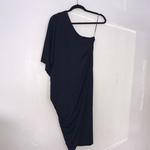 Navy one-shoulder dress by Linda Baday worn once